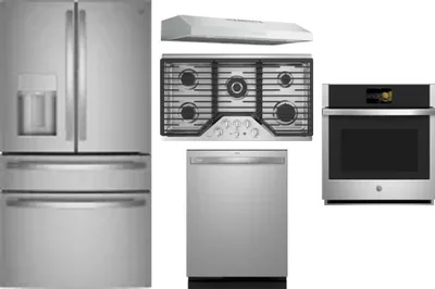 5 Piece Package Includes Refrigerator, Cooktop, Wall Oven, Hood And Dishwasher